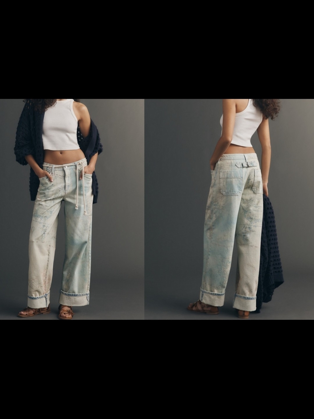 Anthropologie "Slouch Wide Leg Jeans" Light Blue Jeans With Artistic Maps